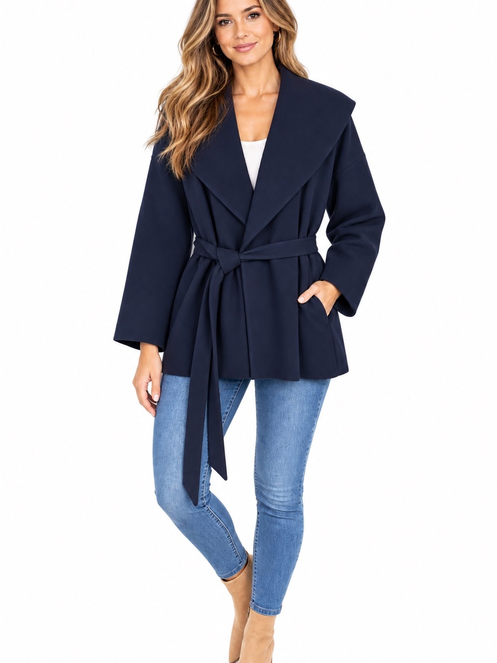 OGL Navy Shawl-Collar Belted Trench Coat NWT